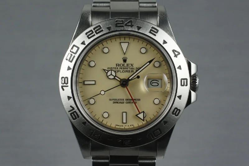 Shop Rolex Watches at Competitive Prices –1986 Rolex Explorer II 16550 Cream Rail Dial with Box and Papers