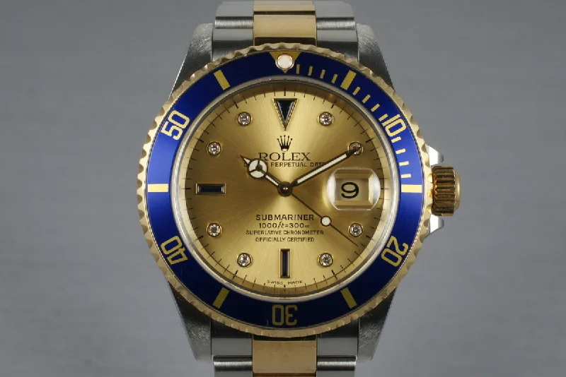 Discover the Legacy of Rolex Watches –2000 Rolex Two Tone Submariner 16613 Serti Dial with Box and Papers