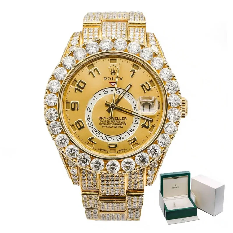 Rolex Watches for Timeless Style –Rolex Sky-Dweller 42mm - Ref: 326938 - Champagne Dial & Custom Diamond Bezel, 18K Yellow Gold Oyster Custom Diamond Bracelet Watch