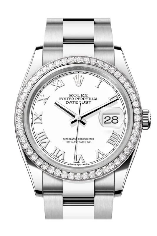 Discover Rolex Watches for Ultimate Prestige –Rolex Datejust 36 White Roman Dial Diamond Bezel Watch 126284RBR 126284RBR-0018