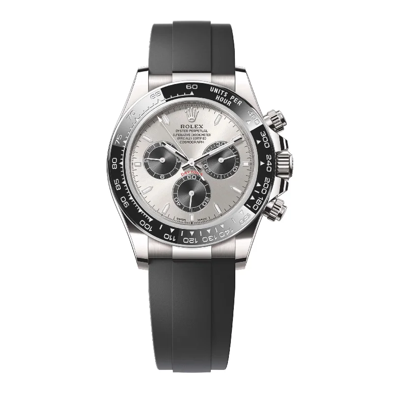 Buy Authentic Rolex Watches Online –Rolex Cosmograph Daytona 40mm - Ref: 126519LN - Steel & Bright Black Index Dial & Ceramic Bezel, 18K White Gold Case Black Oysterflex Bracelet Men's Watch