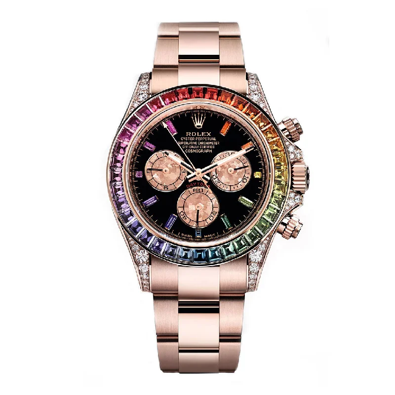 The Most Coveted Rolex Watches Available –Rolex Cosmograph Daytona 40mm - Ref: 116595RBOW - Black Sapphire Rainbow Dial & Bezel, 18K Rose Gold Oyster Bracelet Men's Watch