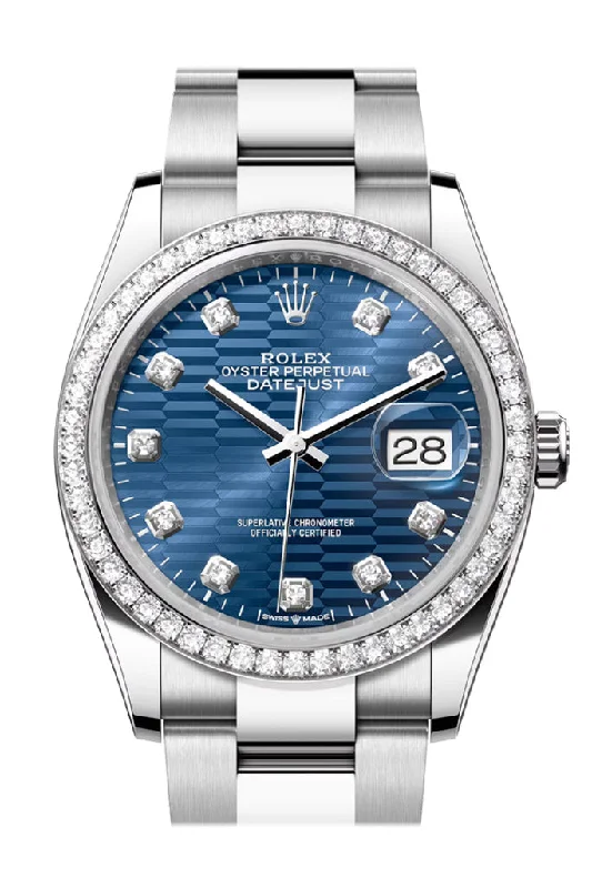 Timeless Rolex Watches for Sophisticated Tastes –Rolex Datejust 36 Blue Fluted Motif Diamond Dial Diamond Bezel Watch 126284RBR 126284RBR-0050