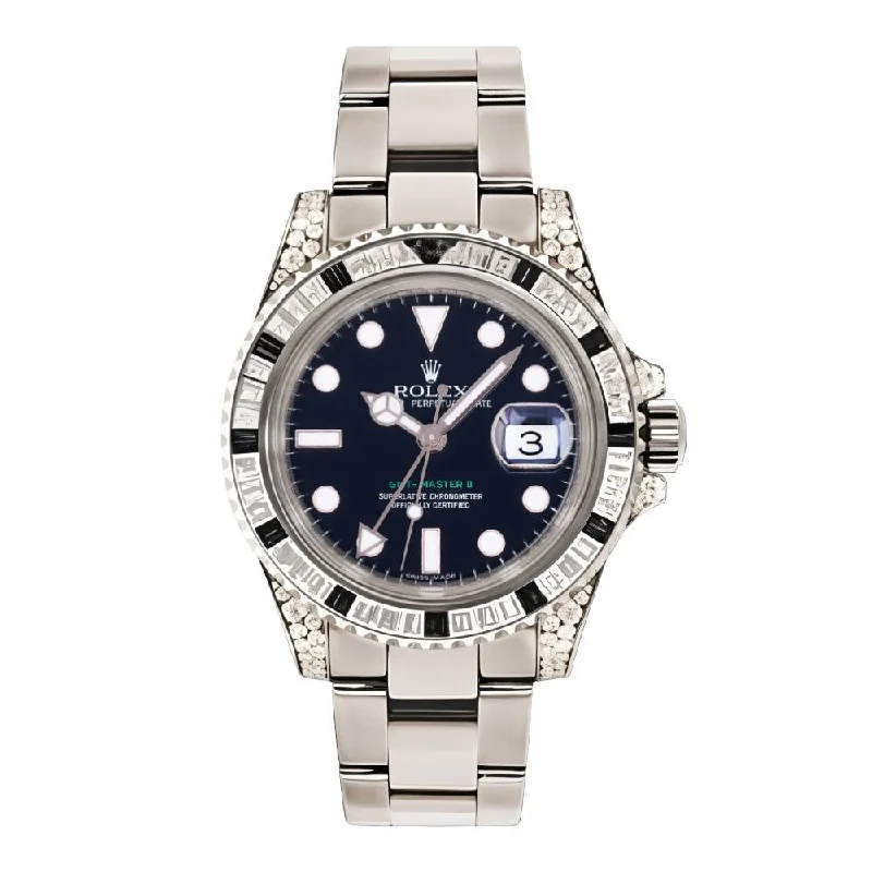 Rolex Watches – An Icon in Every Detail –Rolex GMT-Master II 40mm - Ref: 116759SANR - Black Dial, Diamond & Sapphire Bezel, Diamond Case, 18K White Gold Oyster Bracelet Men's Watch