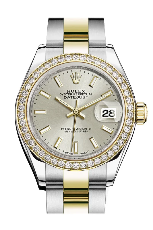 Timeless Rolex Watches for Sophisticated Tastes –Rolex Datejust 28 Silver Dial Diamond Bezel Yellow Gold Ladies Watch 279383RBR 279383