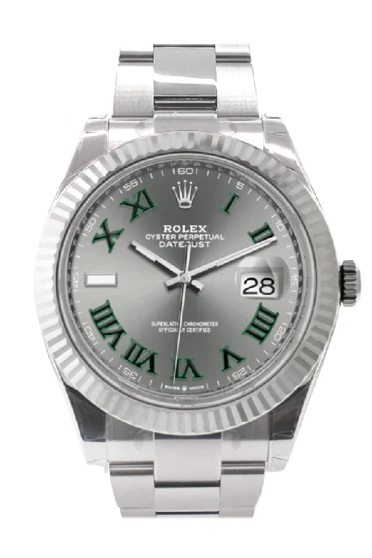 Timeless Rolex Watches Available Now –Rolex Datejust 41 Slate Roman Dial White Gold Fluted Bezel Oyster Mens Watch 126334