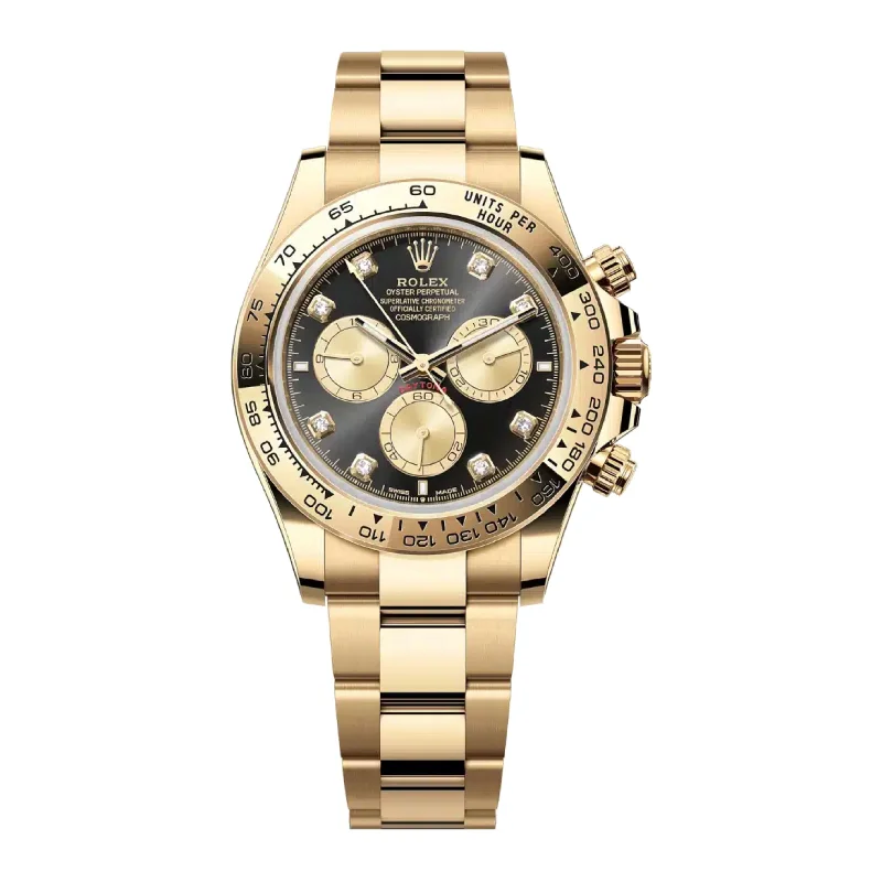 Rolex Watches: Unmatched Luxury & Craftsmanship –Rolex Cosmograph Daytona 40mm - Ref: 126508 - Bright Black & Champagne Diamond Dial, 18K Yellow Gold Oyster Bracelet Men's Watch