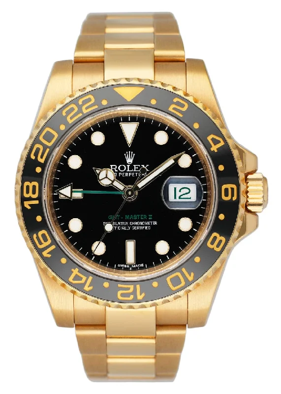 Luxury Rolex Watches to Complete Your Look –Rolex GMT-Master II 116718LN Black Dial Yellow Gold Mens Watch Box Papers