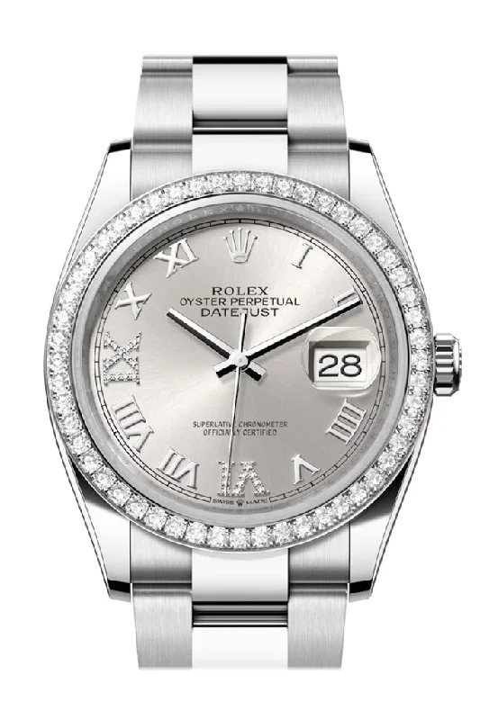 Rolex Watches: A Statement of Luxury –Rolex Datejust 36 Silver Roman Diamond  Dial Diamond Bezel Watch 126284RBR 126284RBR-0022