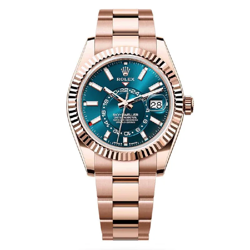 Find Your Dream Rolex Watch Today –Rolex Sky-Dweller 42mm - Ref: 336935 - Blue-Green Stick Dial, 18K Rose Gold Oyster Bracelet Watch