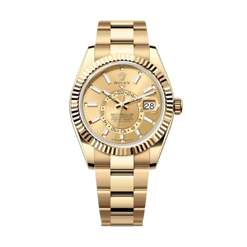 Discover Iconic Rolex Watches with Precision –Rolex Sky-Dweller 42mm - Ref: 336938-0001 - Champagne Stick Dial, 18K Yellow Gold Oyster Bracelet Watch