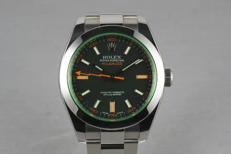 Discover the Best Rolex Timepieces Online –Rolex Milgauss Green V Serial 116400 GV with Box and Papers