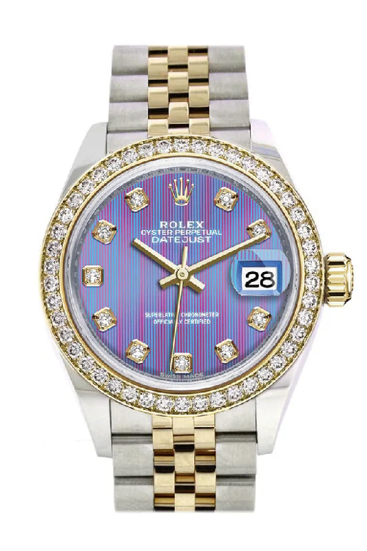 Rolex Watches: A Legacy of Excellence –Rolex Datejust 28 Lavender set with diamonds Dial Diamond Bezel Yellow Gold Jubilee Ladies Watch 279383RBR 279383