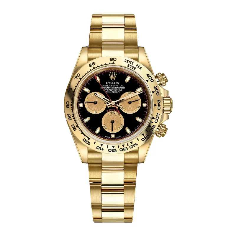 Shop the Finest Rolex Models –Rolex Cosmograph Daytona 40mm - Ref: 116508-0009 - Black & Champagne Index Dial, 18K Yellow Gold Oyster Bracelet Men's Watch