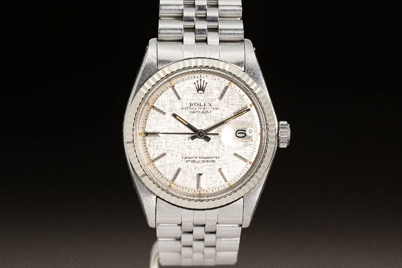 Own a Rolex Watch Today –1975 Rolex 1601 Datejust Silver Linen Dial Beautiful Creamy Hands & Lume Plots all intact w/ Jubilee Bracelet