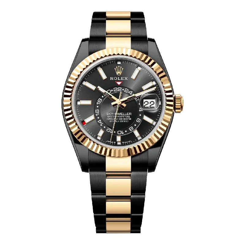 Explore Rolex Watches for Modern Luxury –Rolex Sky-Dweller 42mm - Ref: 336933 (PVD) - Bright Black Stick Dial, Two Tone Black PVD & 18K Yellow Gold Oyster Bracelet Watch