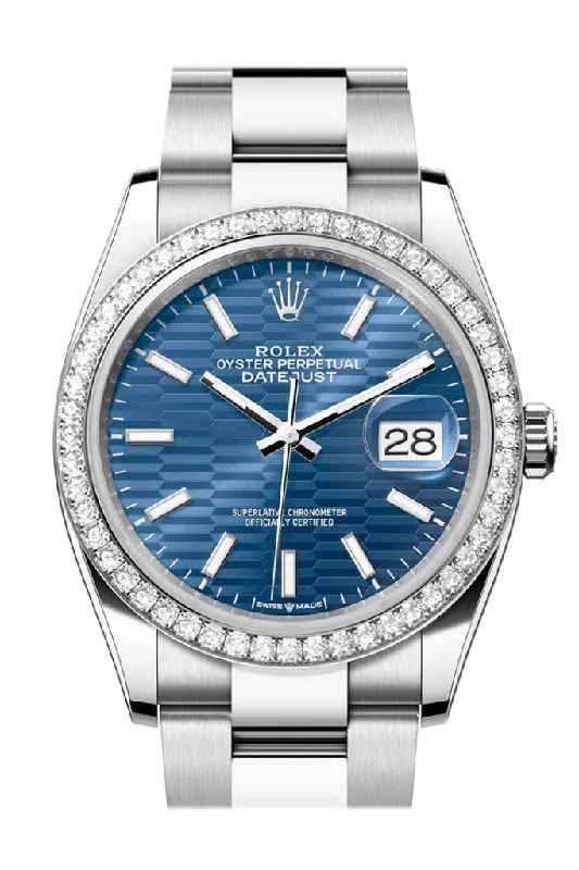 Discover Iconic Rolex Watches with Precision –Rolex Datejust 36 Blue fluted Motif Dial Diamond Bezel Watch 126284RBR 126284RBR-0042