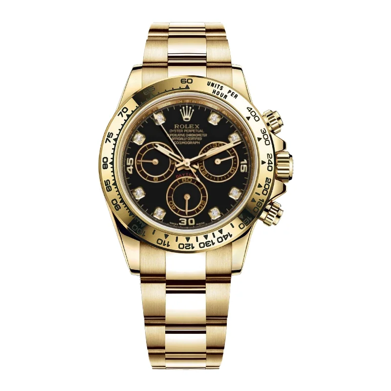 Find the Rolex Watch That Defines You –Rolex Cosmograph Daytona 40mm - Ref: 116508-0008 - Black Diamond Dial, 18K Yellow Gold Oyster Bracelet Men's Watch