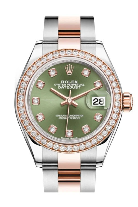 Find Your Signature Rolex Watch –Rolex Datejust 28 Olive Green Diamonds Dial Diamond Bezel Rose Gold Two Tone Watch 279381RBR 279381