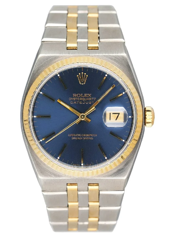 Rolex Watches – Precision in Every Detail –Rolex Oysterquartz Datejust 17013 Blue Dial Two Tone Mens Watch Box Papers