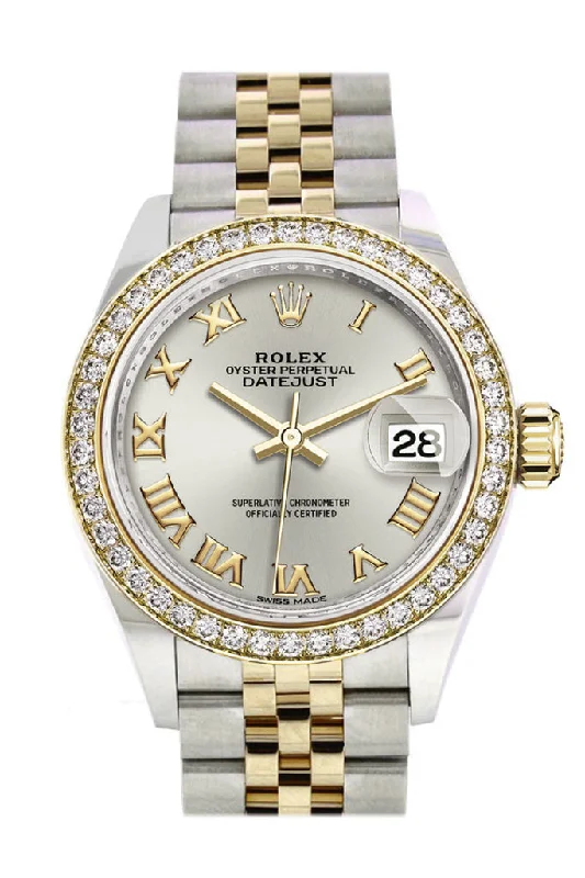 Rolex Watches for Collectors and Connoisseurs –Rolex Datejust 28 Silver Roman Dial Diamond Bezel Yellow Gold Jubilee Ladies Watch 279383RBR 279383