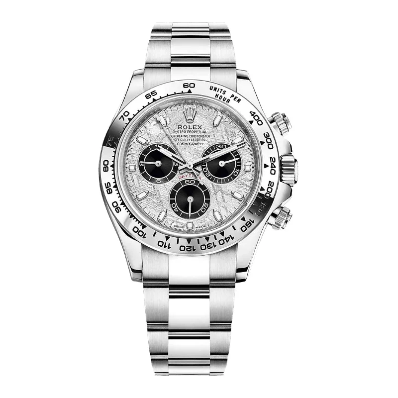 Discover Iconic Rolex Watches with Precision –Rolex Cosmograph Daytona 40mm - Ref: 116509-0073 - Meteorite & Black Index Dial, 18K White Gold Oyster Bracelet Men's Watch