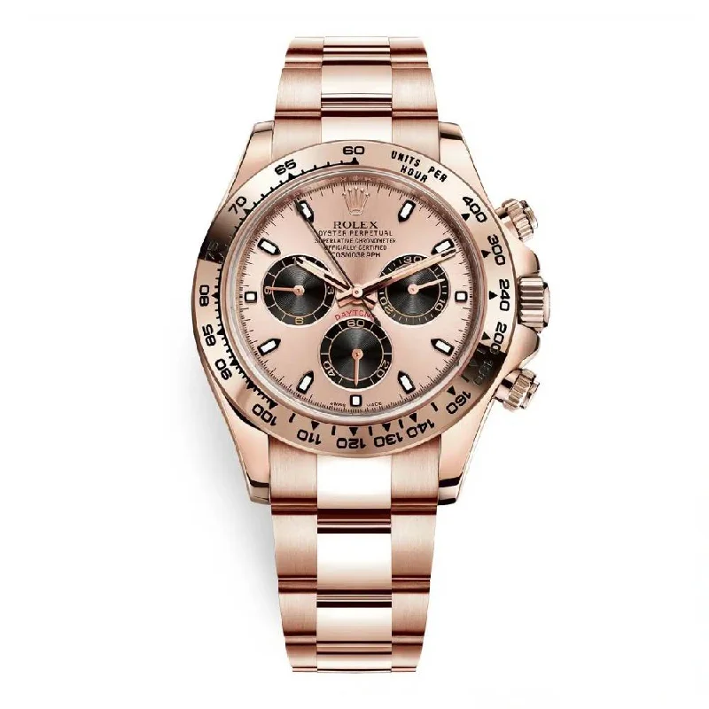 Shop Rolex Watches for Precision and Style –Rolex Cosmograph Daytona 40mm - Ref: 116505-0009 - Rose & Black Index Dial, 18K Rose Gold Oyster Bracelet Men's Watch