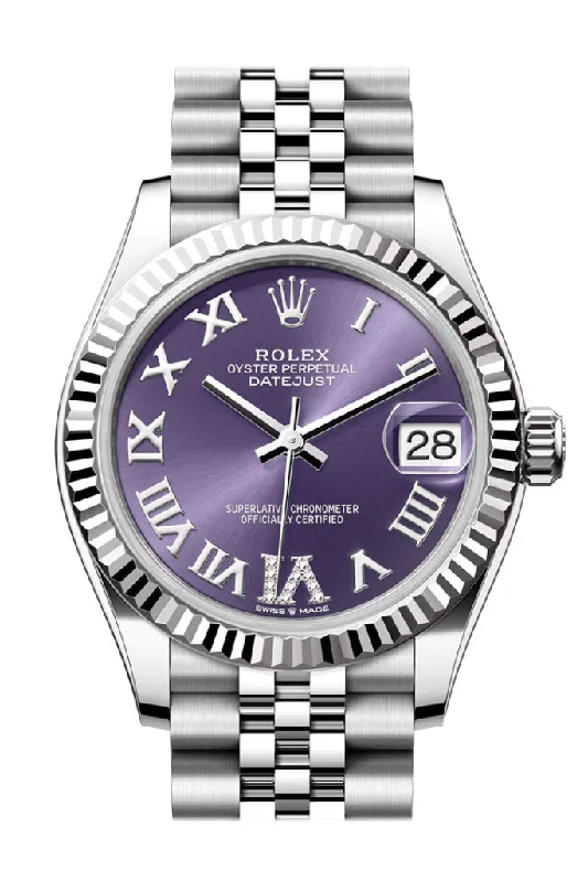 Discover the Art of Time with Rolex Watches –Rolex Datejust 31 Aubergine Dial Set Diamonds Roman Dial Fluted Bezel Jubilee Ladies Watch 278274 278274-0026