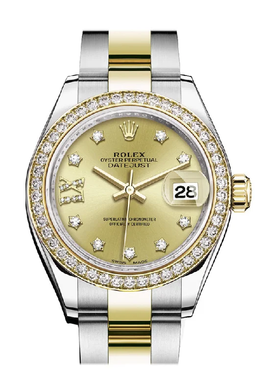 Shop Rolex Watches for Men and Women Today –Rolex Datejust 28 Champagne Diamond Star Dial Diamond Bezel Yellow Gold Ladies Watch 279383RBR 279383