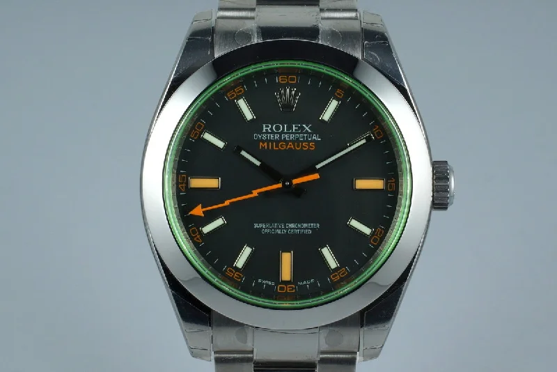 Shop Timeless Rolex Watches Now –2009 Rolex Milgauss Black Dial 116400V MINT with Box and Papers