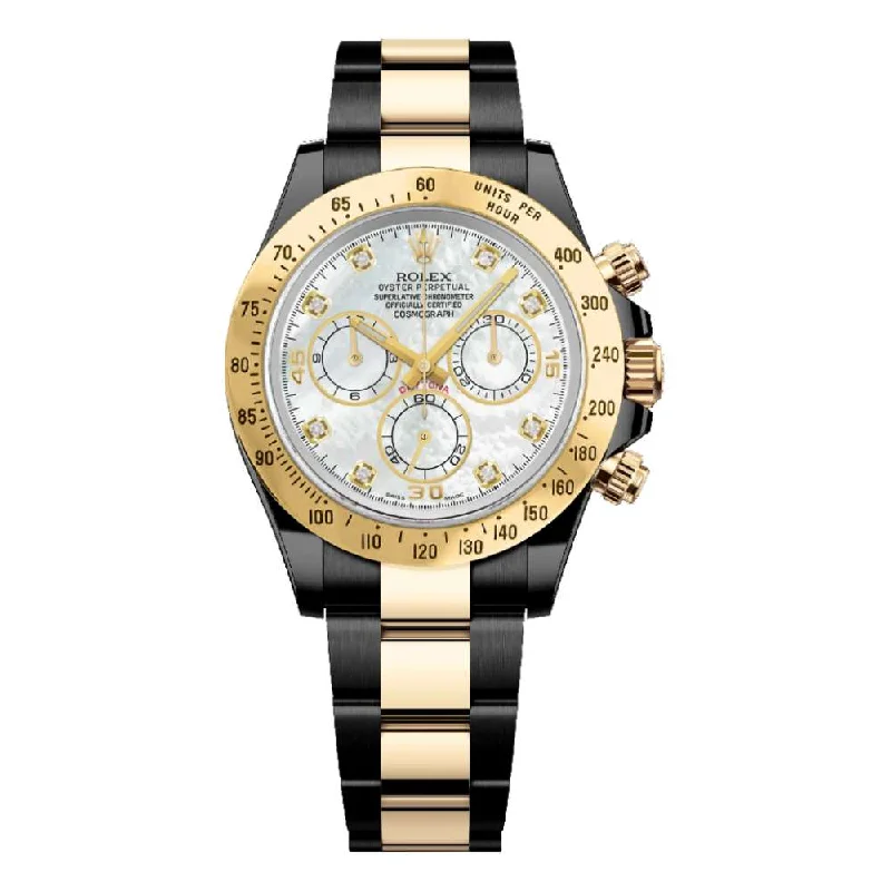 Rolex Watches: Timeless Luxury Awaits You –Rolex Cosmograph Daytona 40mm - Ref: 116523md - White Mother of Pearl Diamond Dial & Gold Bezel, Two Tone Black PVD & 18K Yellow Gold Oyster Bracelet Men's Watch