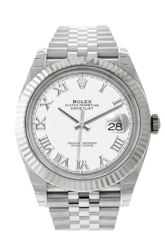 Discover Rolex Watches for Every Occasion –Rolex Datejust 41 White Roman Dial White Gold Fluted Bezel Jubilee Mens Watch 126334