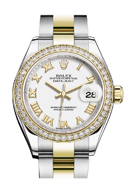 Explore the Finest Rolex Watches Online –Rolex Datejust 28 White Roman Dial Diamond Bezel Yellow Gold Ladies Watch 279383RBR 279383