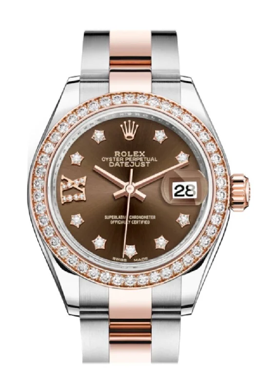 Explore the Exclusive World of Rolex Watches –Rolex Datejust 28 Chocolate Large VI Diamonds Dial Diamond Bezel Rose Gold Two Tone Watch 279381RBR 279381